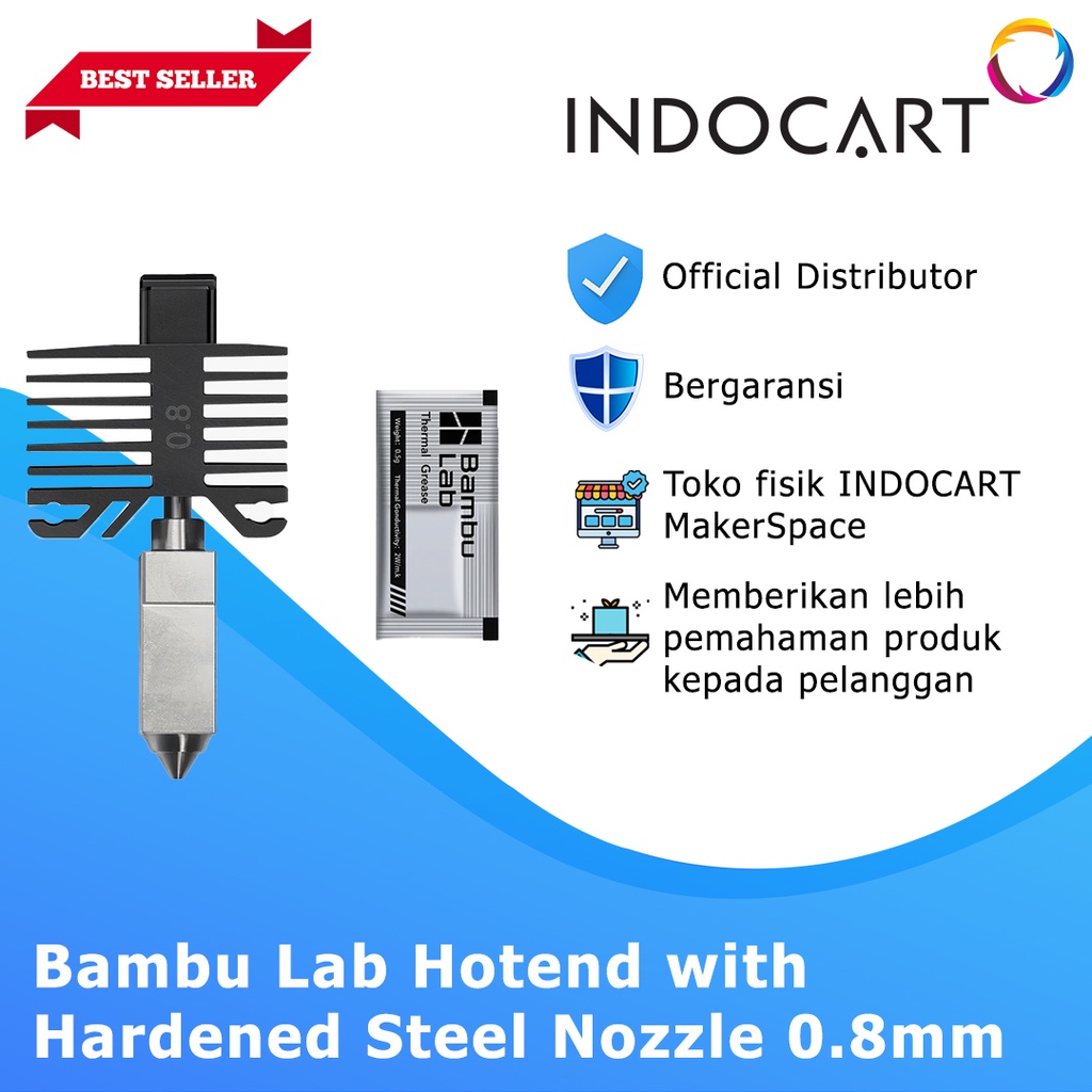 INDOCART 3D Printer Bambu Lab Hotend with Hardened Steel Nozzle 0.8mm