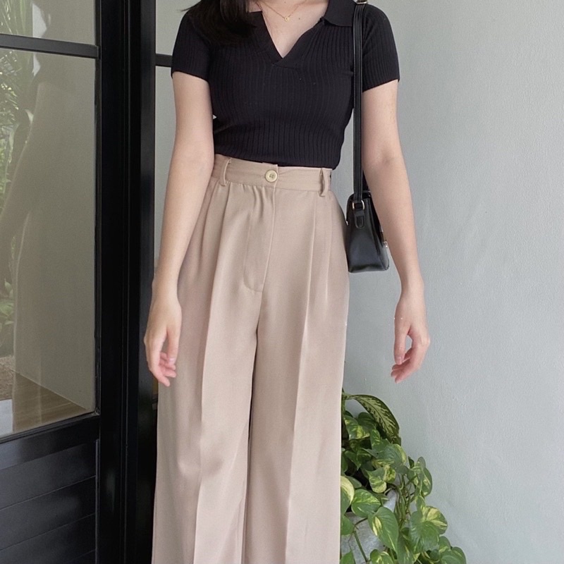 LOOSE PANTS TROUSERS CELANA ANTI KUSUT WANITA CELANA KULOT WANITA CELANA KANTOR FORMAL CELANA KERJA WANITA-SOFTLATTE