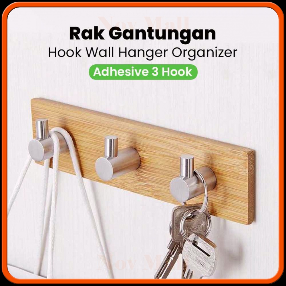 Rak Gantungan Hook Wall Hanger Organizer Adhesive 3 Hook -ST017