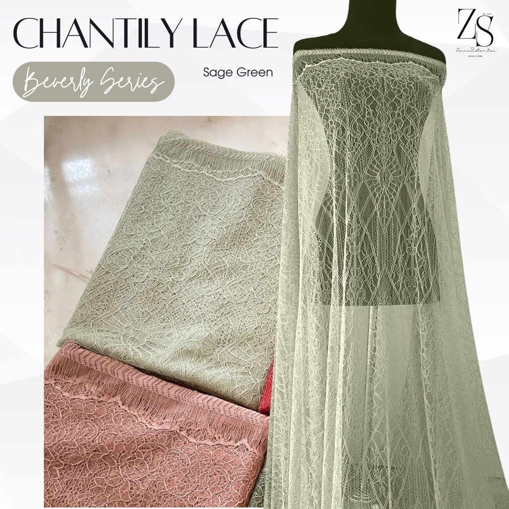 Bahan Kain Kebaya Brokat Brukat Panel Chantily Santily Lace Semi France Semi Prancis Warna Hijau Sag