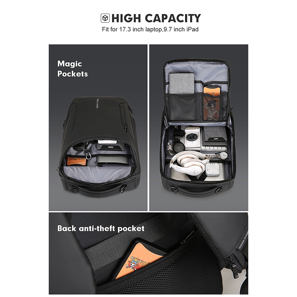 Mark Ryden Tas Ransel Laptop dengan USB Charger Port Upgrade Version - MR9031 - Black - RNFB0DBK