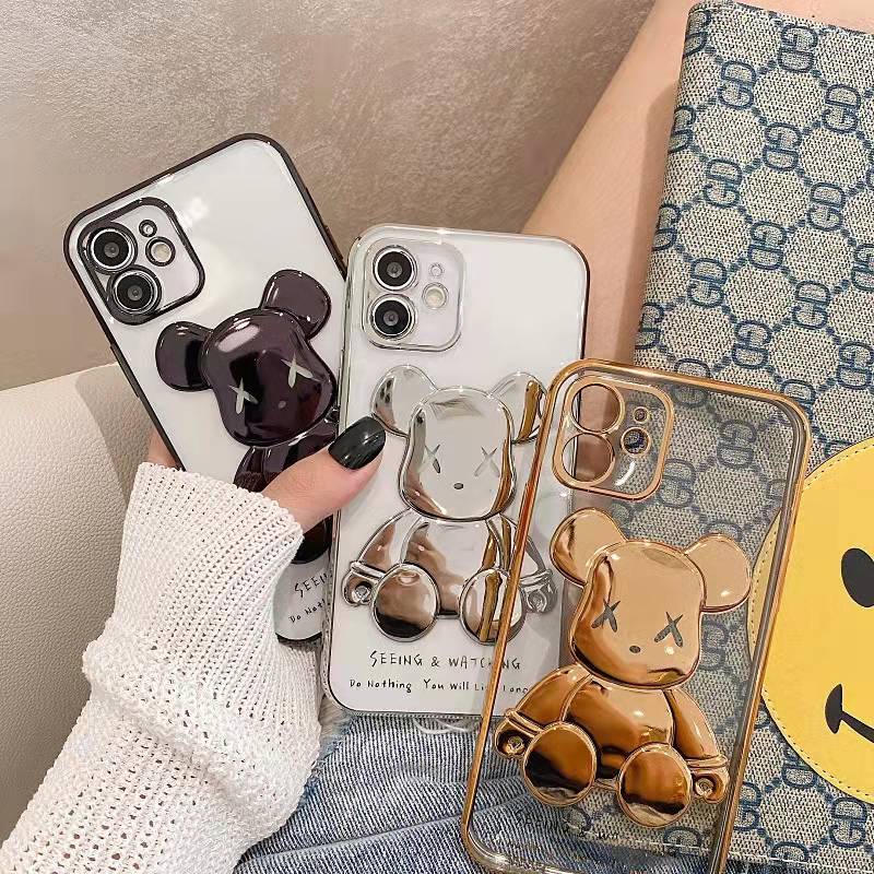 IPHONE Fashion silver Beruang Plating Casing Ponsel Untuk Iphone14 13 Mini12 11 Pro Max XS XR X8 7 6 6S Plus SE 2020 Transparan Permen Soft Cover