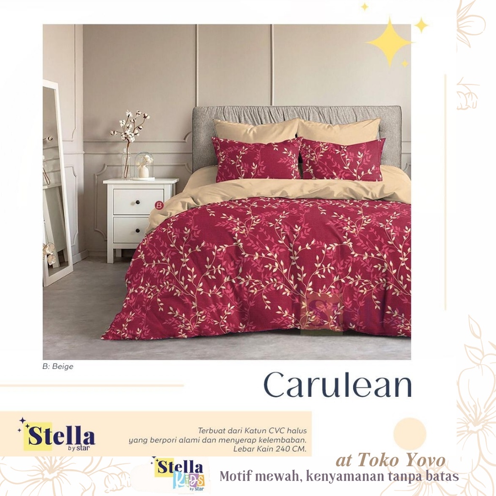Sprei Katun Halus Stella Carulean Daun Merah Cherry Maroon Red Seprei