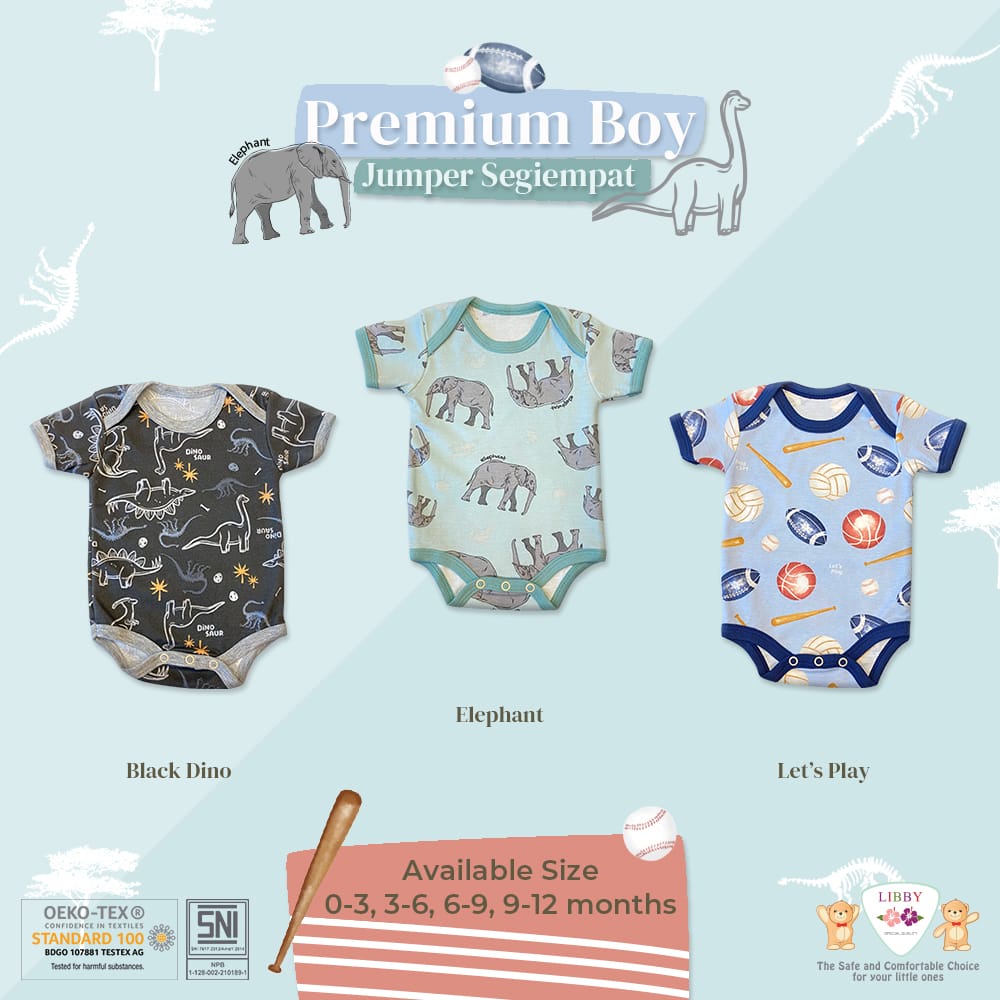 1 PCS Libby Premium Jumper Segitiga GIRL BOY JUMPER SEGI3 TANGAN PENDEK PRINT PREMIUM 0-9 BULAN