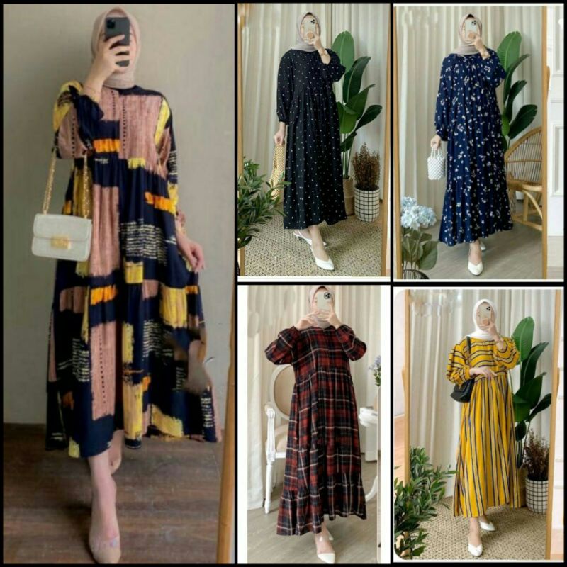 MIDI DRESS RAYON ATASAN WANITA MUSLIM WANITA FASHION LD 100 - 110