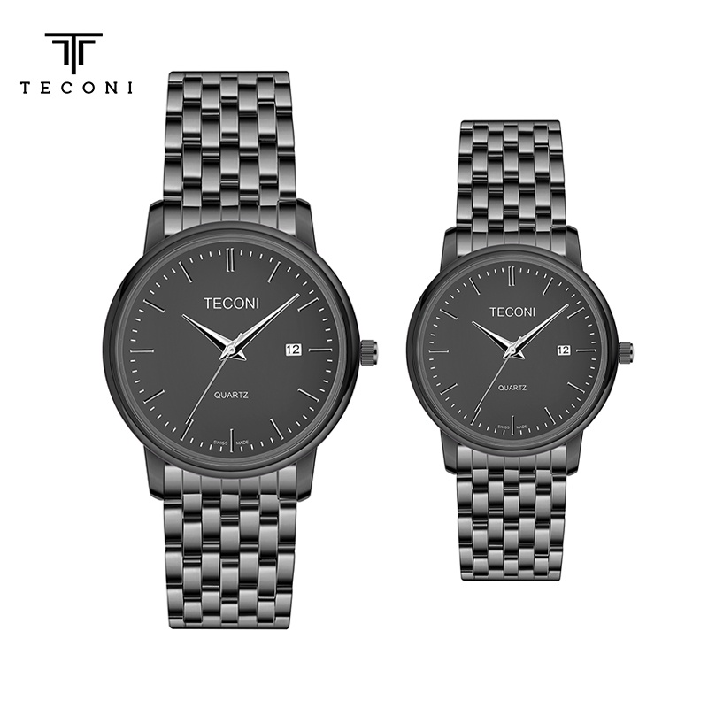 (BUY 1 GET 1) Teconi Jam Tangan Couple 1 Set Kuarsa Fashion Stainless Steel CP01 - Anti Air Free Bub