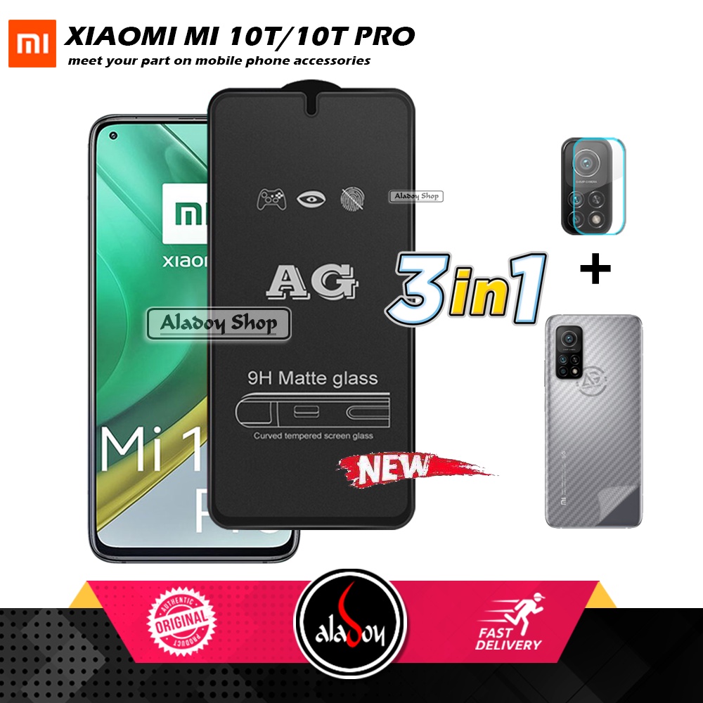 Paket 3IN1 Tempered Glass Layar Matte Anti Glare XIAOMI MI 10T/10T PRO Free Tempered Glass Camera dan Skin Carbon