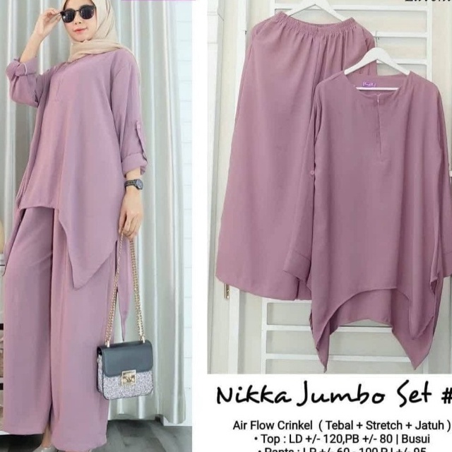 NIKA ONE SET/SETELAN WANITA JUMBO KEKINIAN/SETELAN CRINKLE AIRFLOW