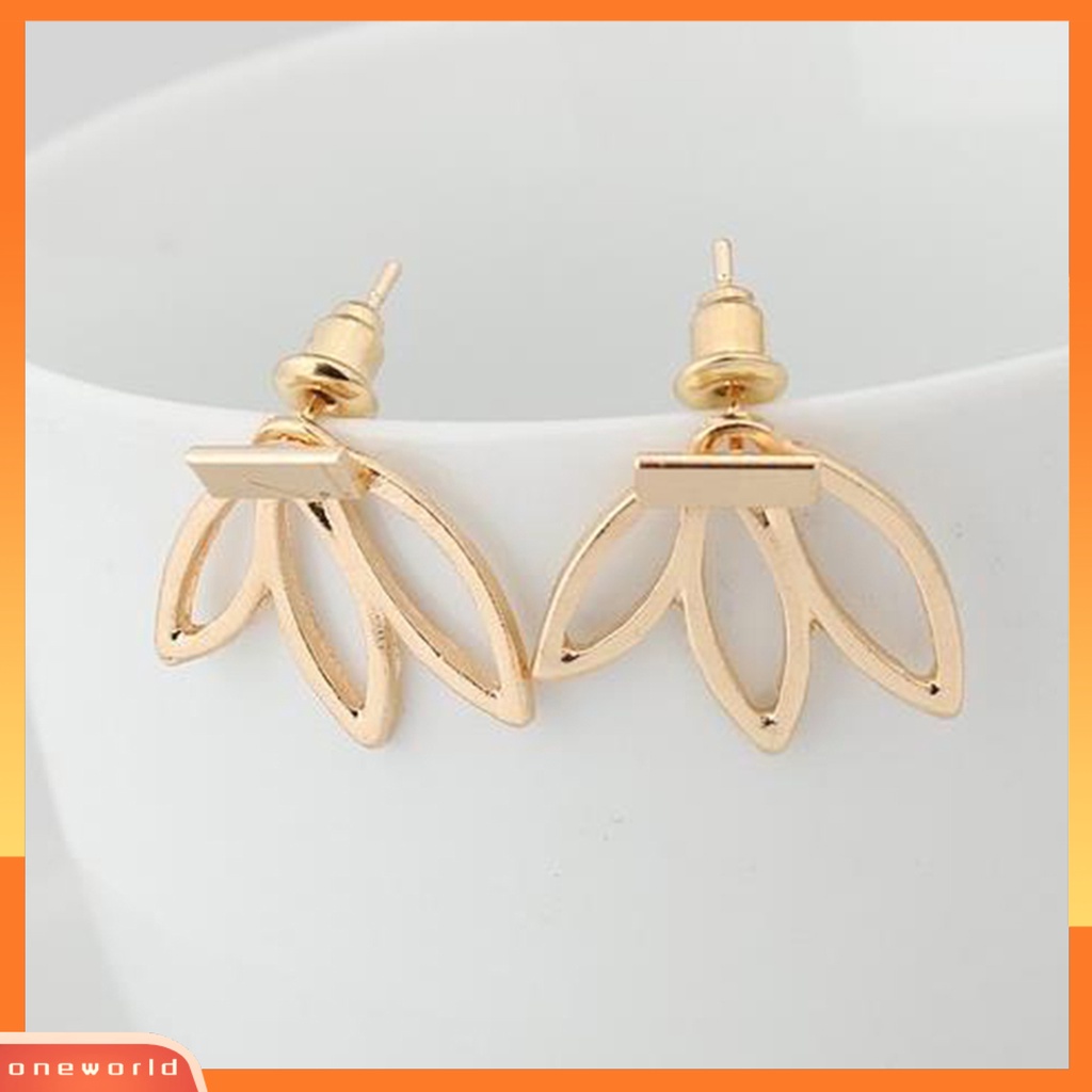 [WONE] Ear Studs Hollow Lotus Kreatif Wanita Elegan Anting Alloy Untuk Pacaran