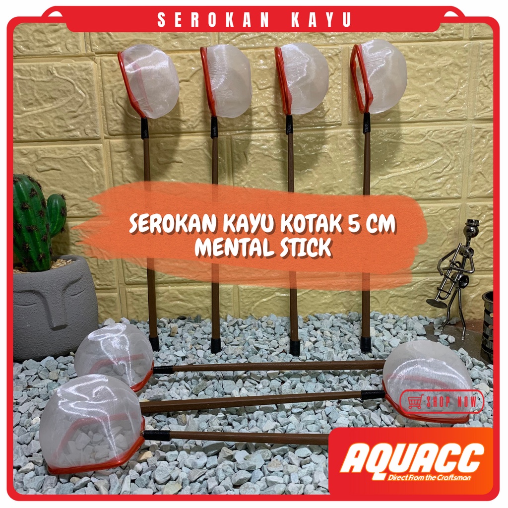 Serokan Ikan Cupang KAYU KOTAK 5cm Mental Stick Seser Saringan Sauk Ikan Hias Jentik Kutu Air