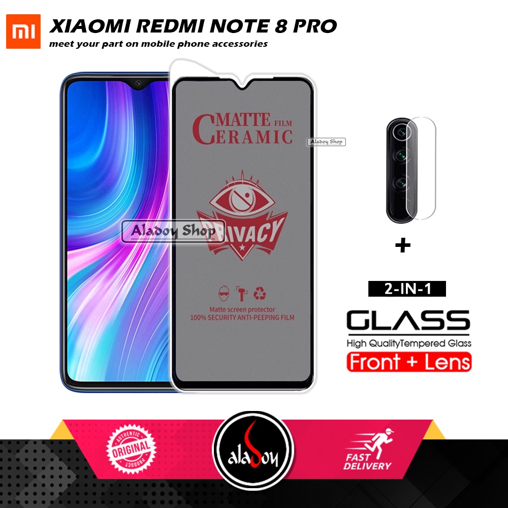 PAKET 2IN1 Anti Gores Privacy Xiaomi Redmi Note 8 Pro + Tempered Glass Kamera