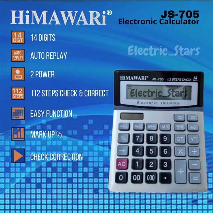 

BERMUTU Kalkulator/Calculator 14 Digit 2 Power Big Display Himawari JS-705