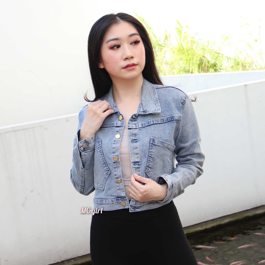 MC girl Jaket Jeans Body Pendek Snow Wanita / Jaket Jeans Crop Snow Blue / Jaket Korea Snow Acid