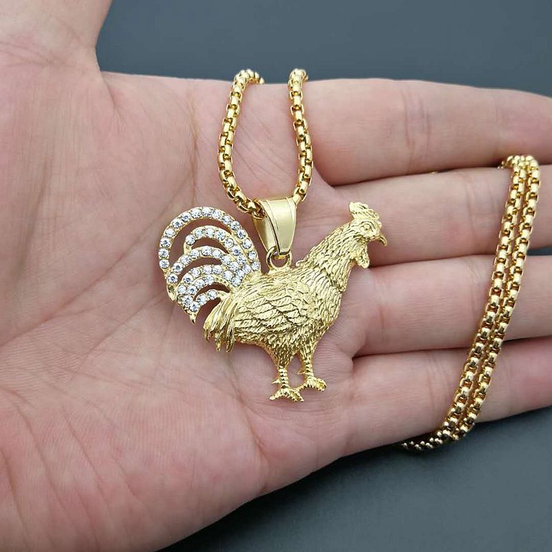 Vintage Hip Hop Fashion Pria Zirkon Ayam Liontin Kalung Pesta Perhiasan Aksesoris