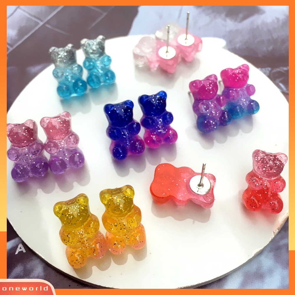 [WONE] Fashion Wanita Permen Warna Kartun Gummy Bear Ear Stud Earrings Perhiasan Hadiah