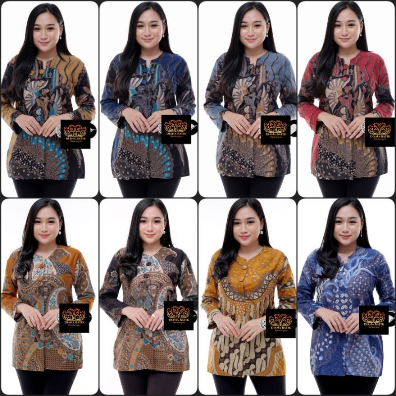 Blouse Batik Wanita Kerja Lengan Panjang Full Kancing Terbaru M L XL XXL