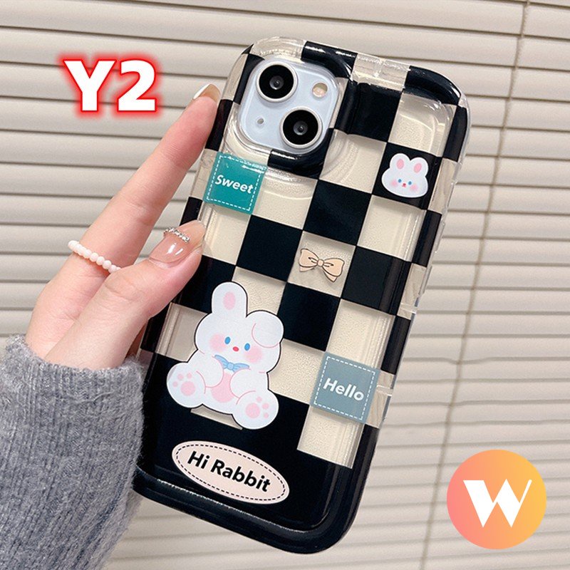 IPHONE Couple Lucu Kartun Beruang Kelinci Case Kompatibel Untuk Iphone11 13 12 14 Pro Max 7Plus 8Plus 6Plus XR X XS Max Shockproof Airbag Kotak-Kotak Lembut Tpu Phone Cover