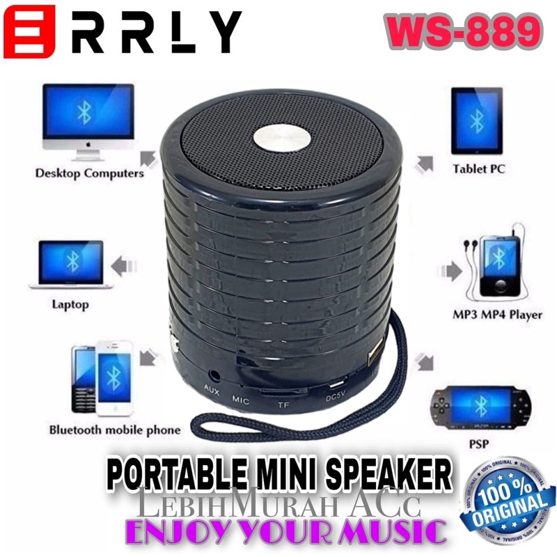 MINI Speaker Bluetooth WS889 Wireless Music Box Motif Chorme Speaker Aktif Super Bass High Quality