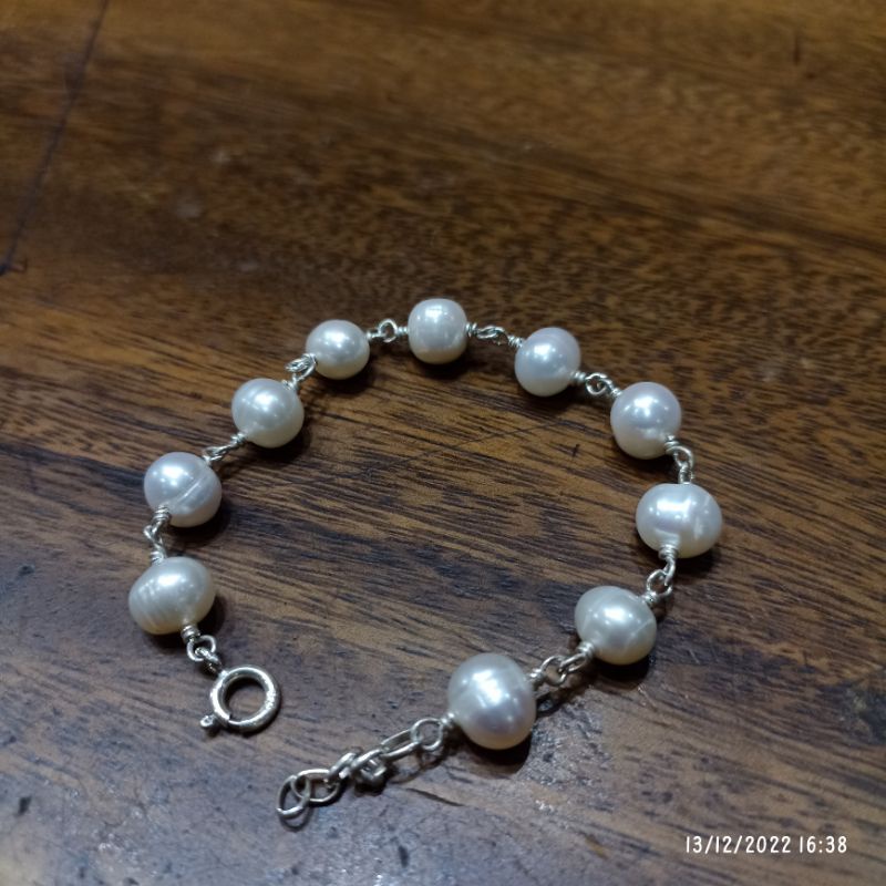 gelang perak Bali mutiara air tawar asli