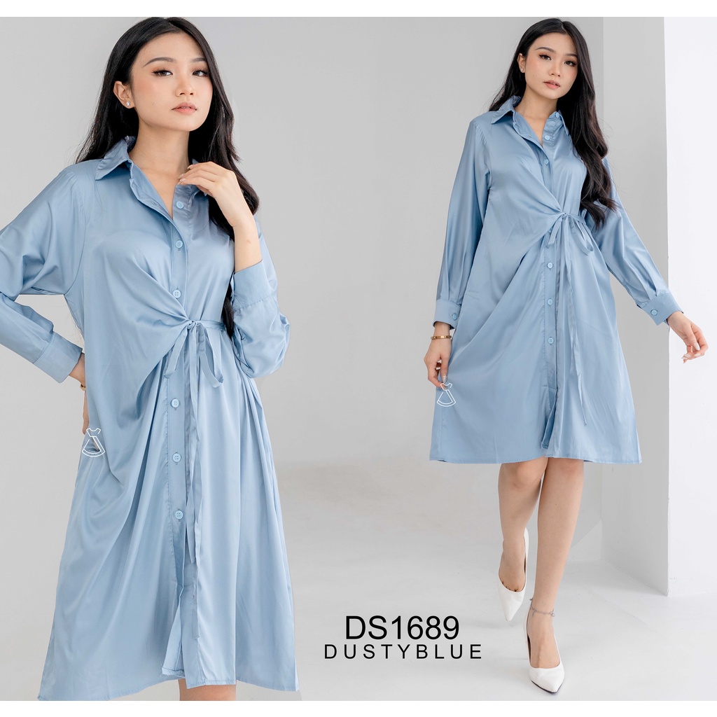 SEOLA - DS1689 - Dress Satin Midi Casual