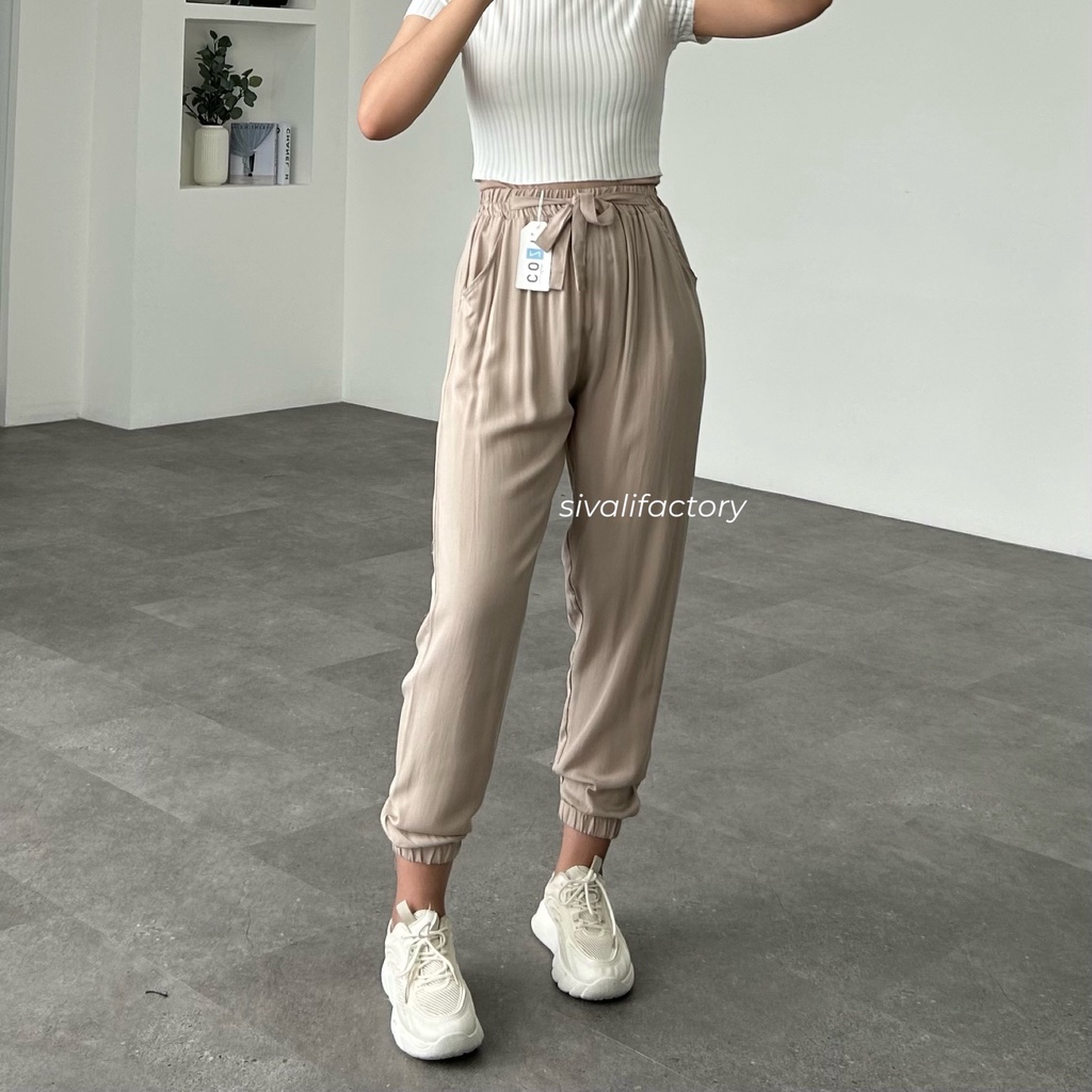 SIVALI Celana Jogger Rayon Wanita Loose Cullote Pants Homewear 002