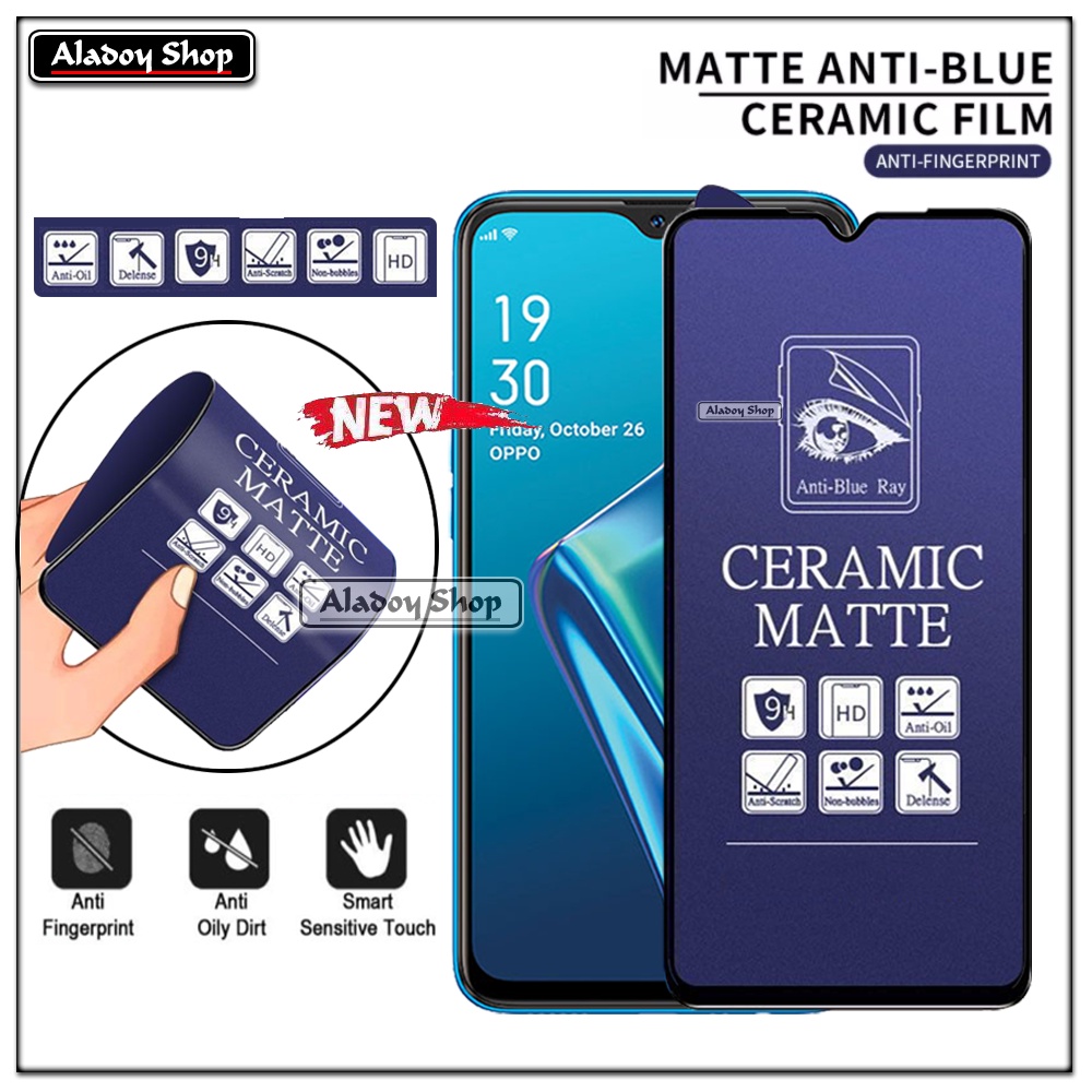 PAKET 3IN1 Anti Gores Blue Matte Anti Glare Oppo A12/A7/A5S + Tempered Glass Camera dan Skin Carbon