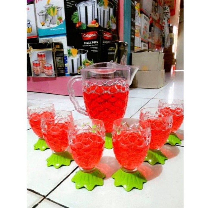 eskan set nanas golden sunkist 6+1 teko dan gelas akrilik