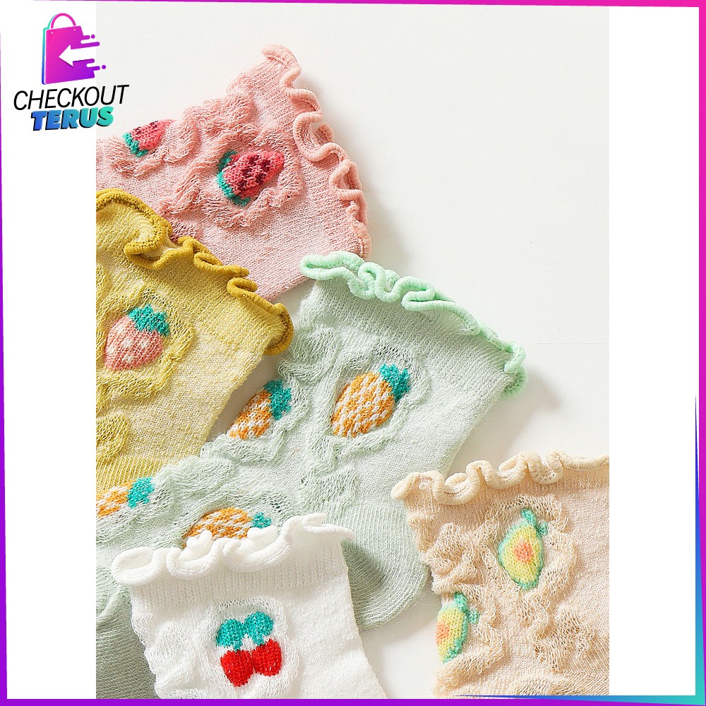 CT P380 Kaos Kaki Anak Perempuan Renda Karakter Buah Bunga Aksen Ruffle Kaus Kaki Breathable Baby Socks