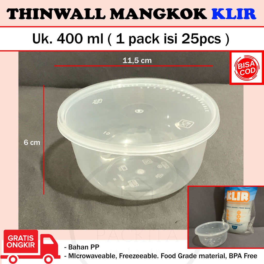 Jual Thinwall Mangkok 400ml Bulat Bowl Tempat Makan Plastik Bening