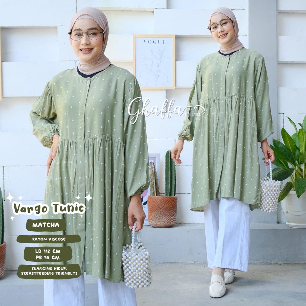 Tunik Salur Bahan Rayon Atasan Muslim Wanita Motif Garis-garis Kemeja Panjang Kekinian LD 100 LONI