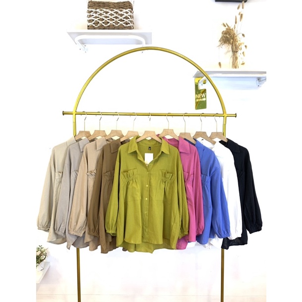 Gladis Pocket Serut Linen Shirt | Kemeja Kerja Premium Wanita | Kemeja Hangout |  Kemeja Kuliah |