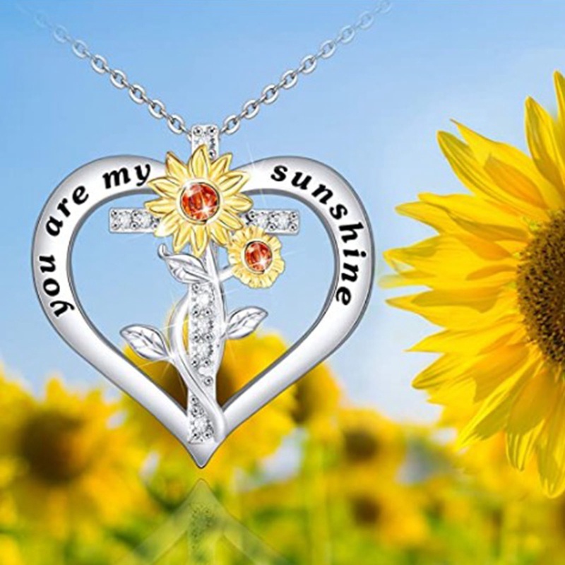 Distance Sunflower Necklace Untuk Wanita Perhiasan Kalung Hati Perak925 Sterling