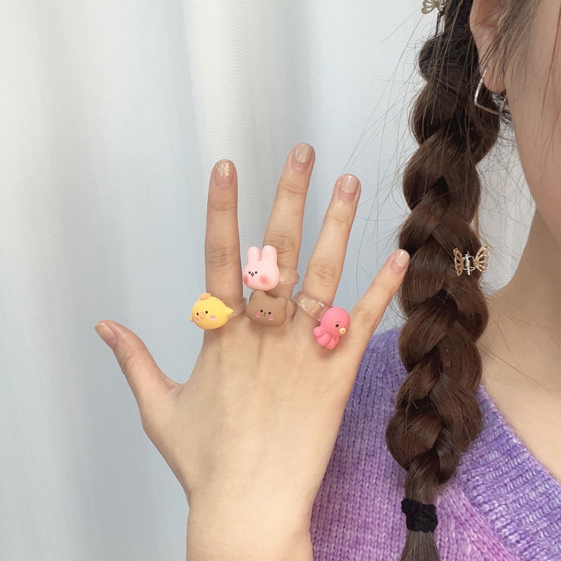 Lucu Kartun Hewan Cincin Kelinci Gajah Anak-Anak Cincin Warna-Warni Akrilik Pesta Cincin Gadis Unik Hias Cincin