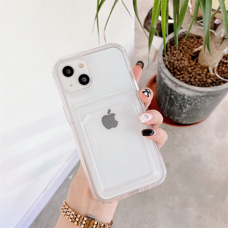 2in1 Slot Kartu Transparan Casing Ponsel Shockproof Untuk iPhone 13 11 12 Pro Max XR XS 14pro 12 13 Lembut Bening Bumper Penutup Belakang