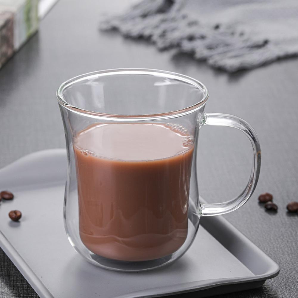 Top Double Wall Glass Cup Tahan Panas Insulated Mini Whisky Cup Cangkir Kopi Espresso Breakfast Mug Transparan Bening