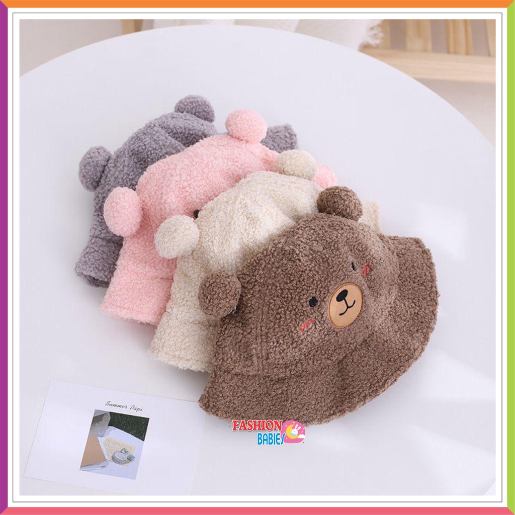 ❤ Fashionbabies ❤ TOPI BUCKET BUCKET BEAR POM - POM BULU / TOPI BUCKET BERUANG BULU ANAK FASHION / TOPI BUCKET / BUCKET BEAR POM FLEECE / TOPI BUCKET BERUANG BULU ANAK FASHION / TOPI ANAK LUCU