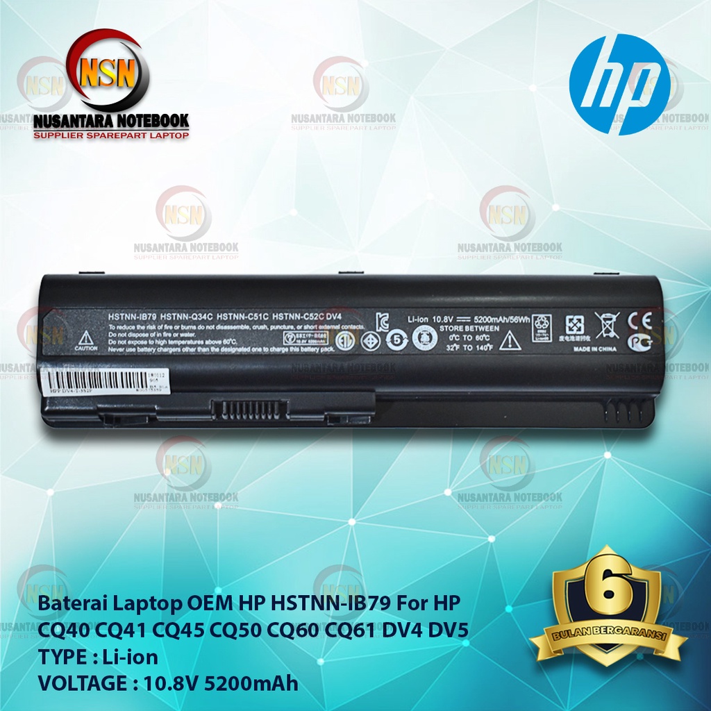 Baterai HP Compaq OEM CQ40 CQ41 CQ45 CQ50 CQ60 CQ61 DV4 DV5 10.8V 5200mAh