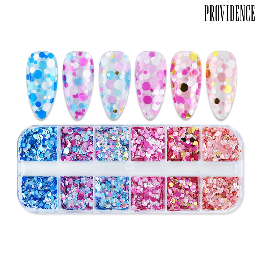 Providence 1kotak Nail Art Payet Bersinar Berkilau Mempesona DIY Multicolor 12kisi Mix Ukuran Kuku Bulat Payet Serpihan Manicure Store Supply