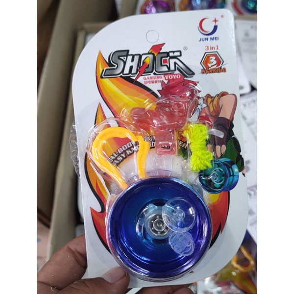 Mainan anak yoyo metal yoyo shock 3in1 yoyo besi warna cerah
