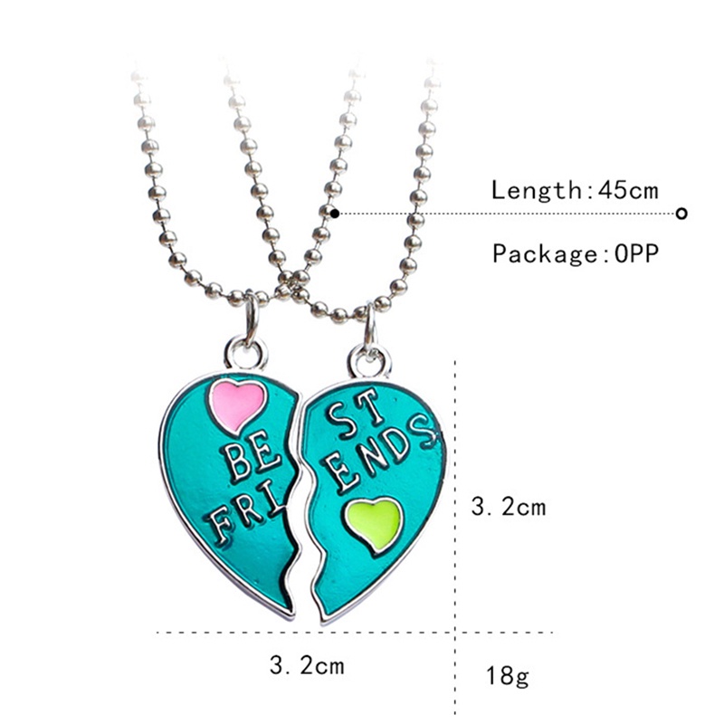 Unisex 2 Pcs Best Friends Kalung Wanita Kristal Hati Liontin Best Friend Surat Kalung Fashion Pasangan Kalung Pria Persahabatan Perhiasan