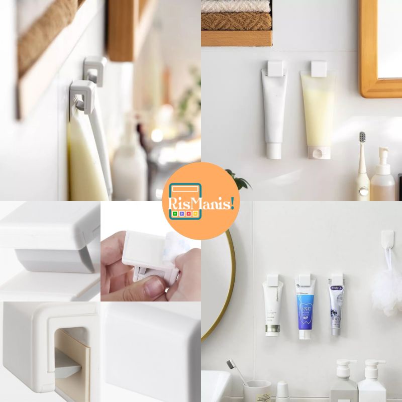 WALL TOOTHPASTE HOLDER - Gantungan Tempel Dinding Penjepit Pasta Gigi Organizer Tembok Rak Tempat Tabung Pasta Krim Lotion Storage Kamar Mandi Dispenser Odol Toilet Wastafel Jepit Gel Rambut Krim Obat Tube Paste