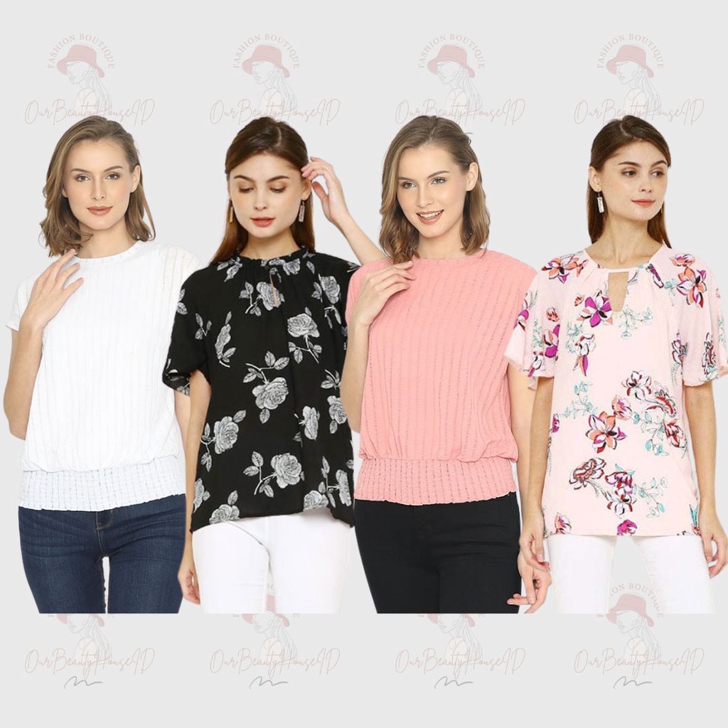 APT9 Blouse Wanita Smocked Hem Flouncesleeve