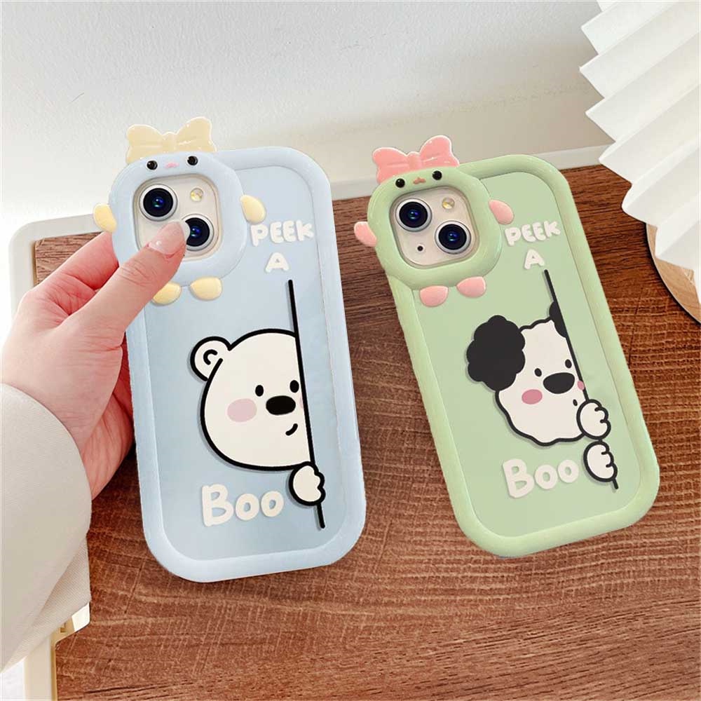 Oppo A17 A17K A77s A57 2022 A15 A95 A96 A12 A54 A16 A55 A16K A5s A3s A76 A74 A16E A7 A53 A52 A31 A5 A9 Reno 5F Bow-knot Monster Lens Peek a Boo Bear Puppy Shockproof Couple Case BY