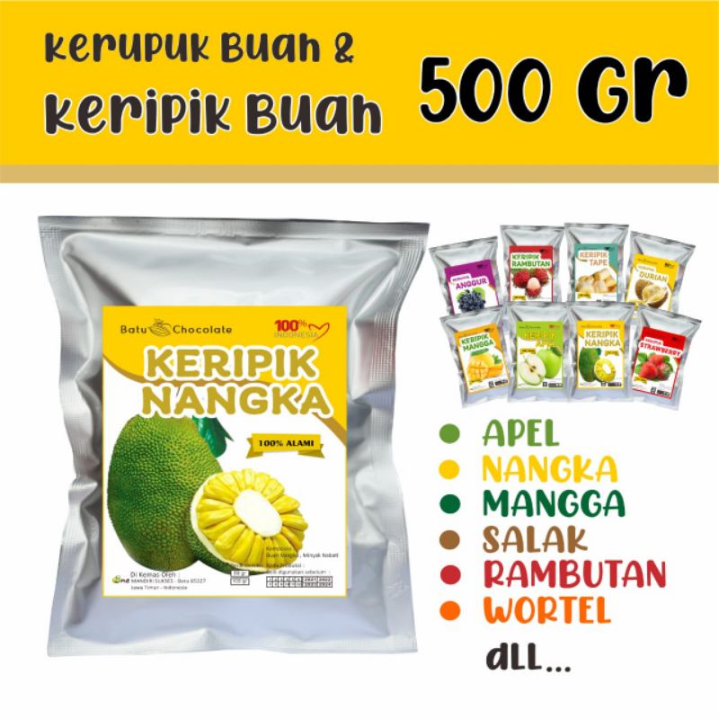 

One Mandiri Sukses - Isi : 500 Gram - Keripik Buah Apel / Nangka / Rambutan - Kerupuk Buah Strawberry