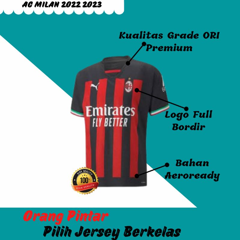 Jersey A C M I L A N Home 2022 2023 Grade Ori Import Baju Sepak Bola Pria Dewasa