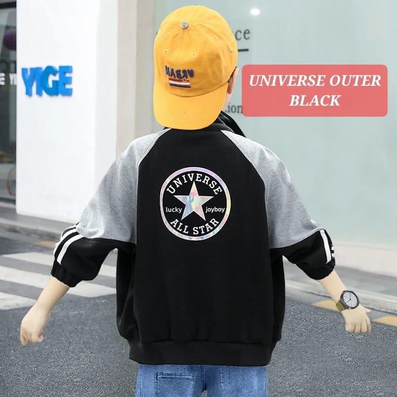 UNIVERSE OUTER BLACK JAKET SWEATER ANAK COWOK REMAJA FASHION KOREA IMPORT CASUAL