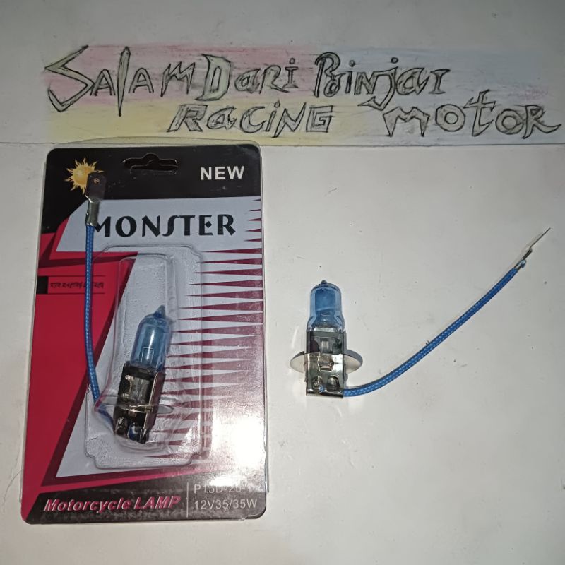 BOHLAM BOLA LAMPU KABEL SOROT HALOGEN KACA BIRU / LAMPU BOLA SOROT H3 HALOGEN KACA BIRU