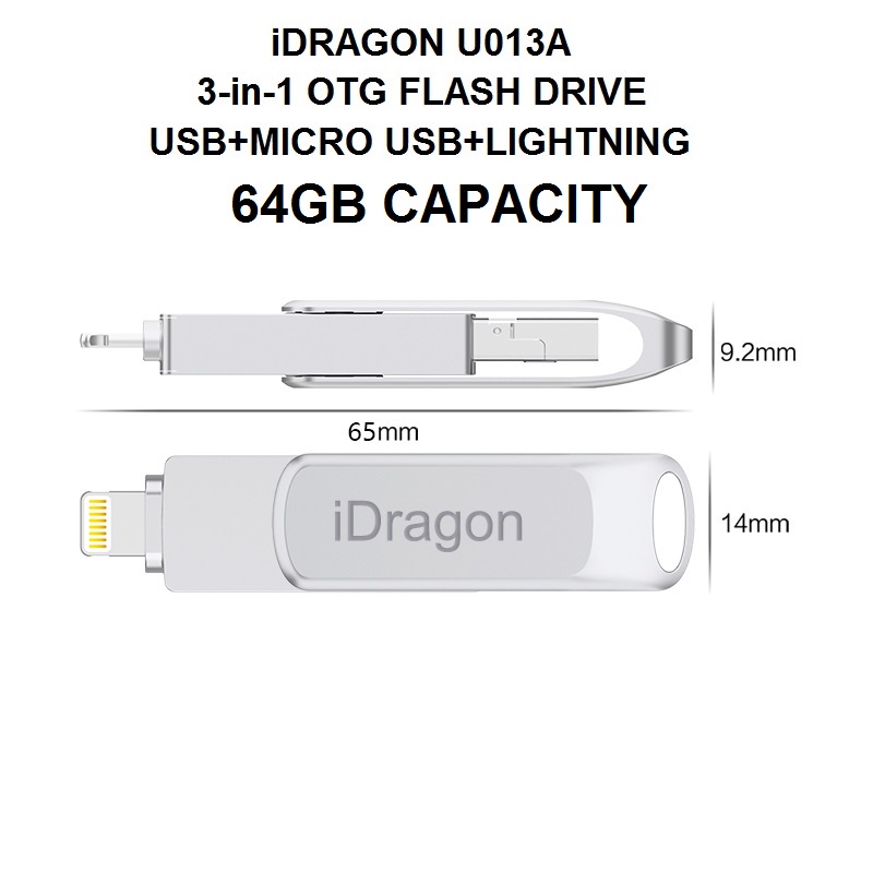 AKN88 - iDRAGON U013A - 3-in-1 Mini USB OTG Flashdrive 64GB Capacity