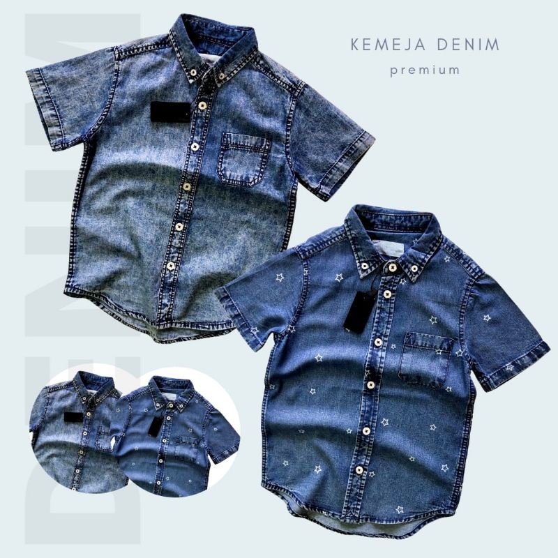 Kemeja Denim Anak Laki Laki Premium Model Keren Bahan Jeans Adem Usia 2 3 4 5 6 7 8 9 Tahun