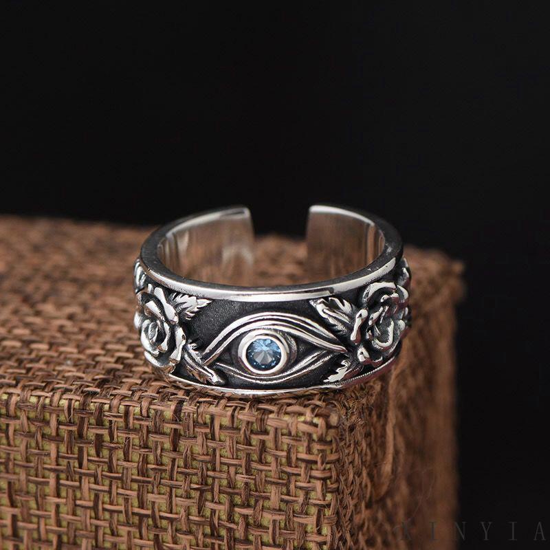 【Bayar di tempat】Horus Cincin Mata S925 Thai Perak Vintage Pria Mendominasi Kepribadian Cincin Untuk Pria Dan Wanita